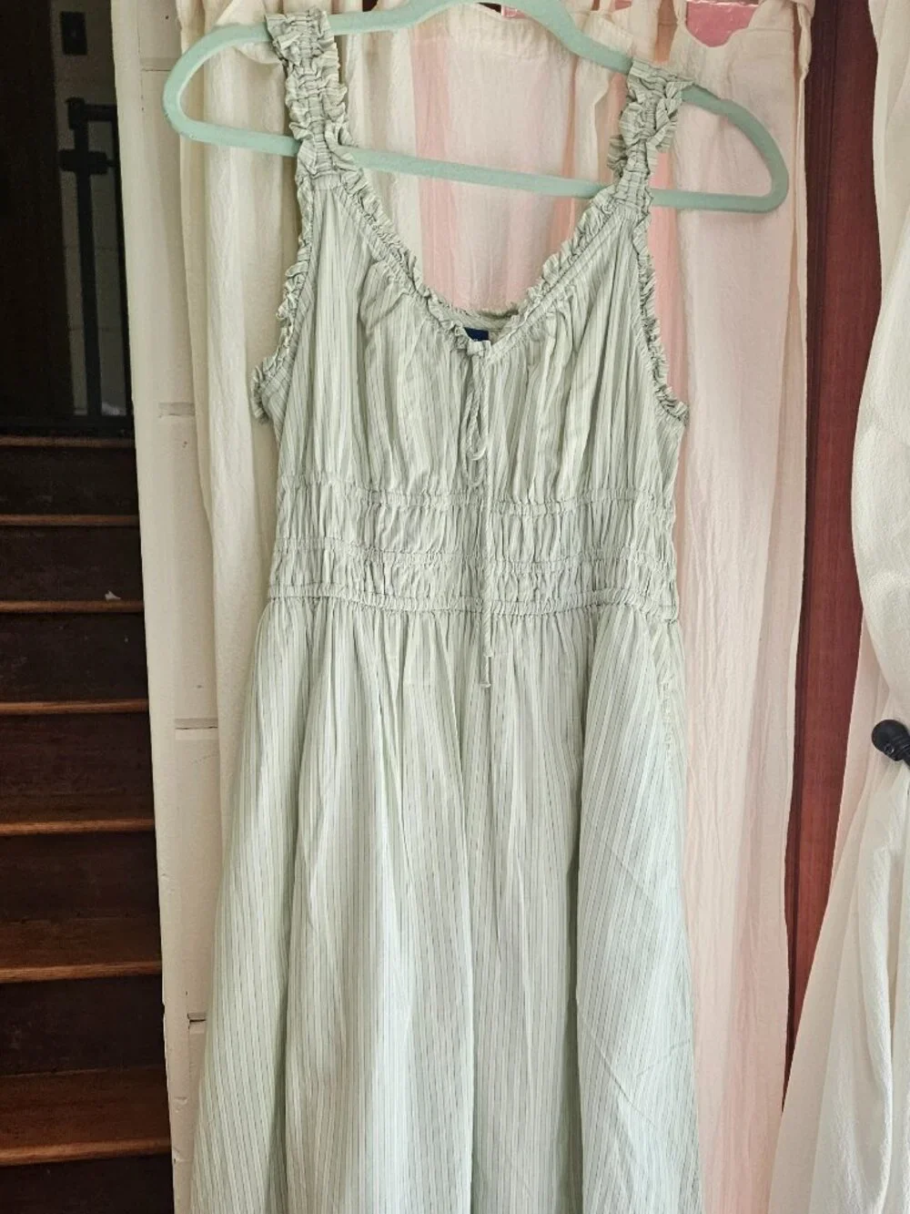 Striped Waist-defined Ruffled Midi Dress | Old Navy | 100% Cotton - Picture 1 of 5
